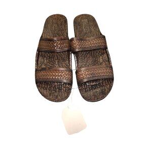 J-Slips Women's Size 11/Mens Size 9.5 Brown Slide Sandals With Textured Patterns